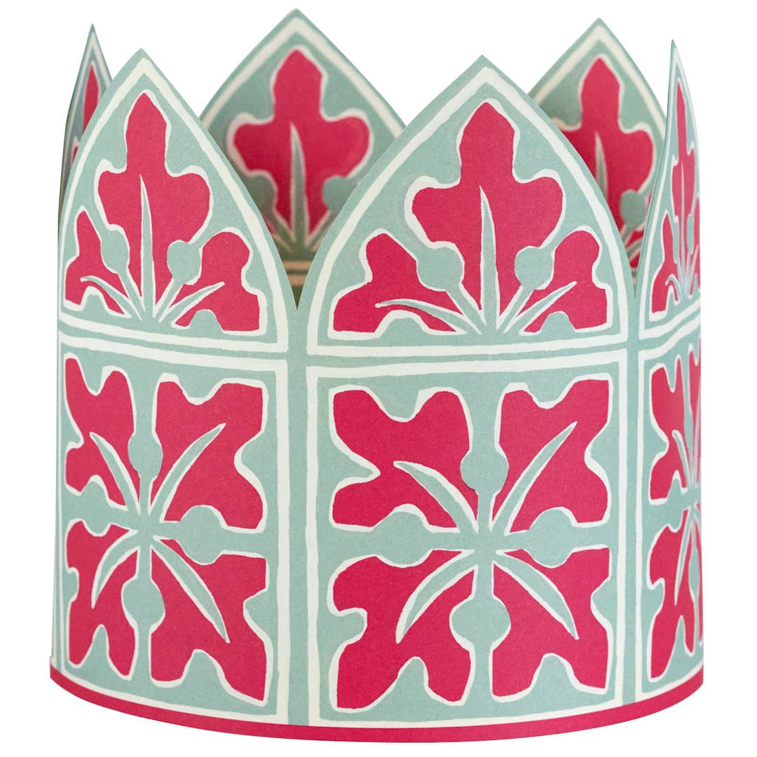 Decorative paper crown with pink and green floral pattern 
