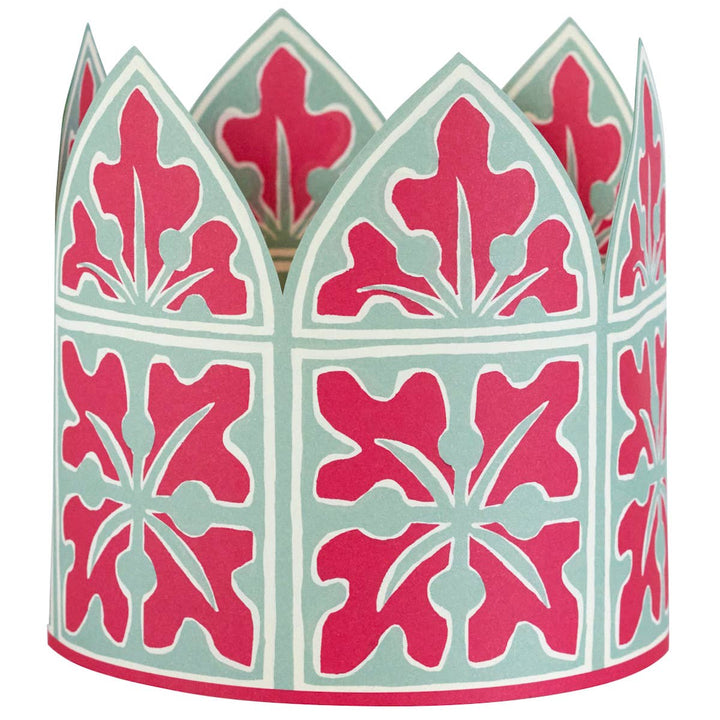Decorative paper crown with pink and green floral pattern 