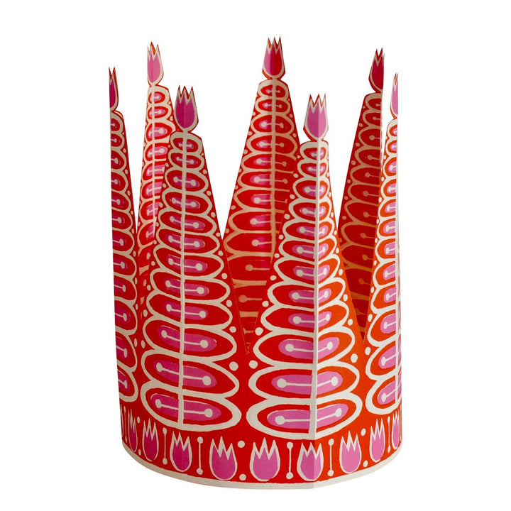 A pink and red paper party hat