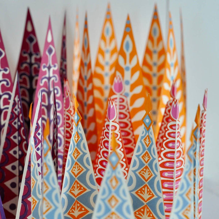 colorful patterned paper party crowns
