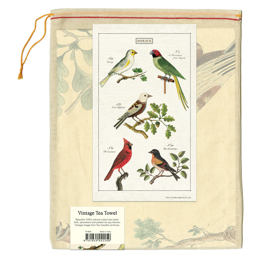 cavallini and co vintage tea towel  birds oiseaux