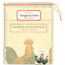 Load image into Gallery viewer, Cavallini and co vintage tea towel chickens and roosters common breeds
