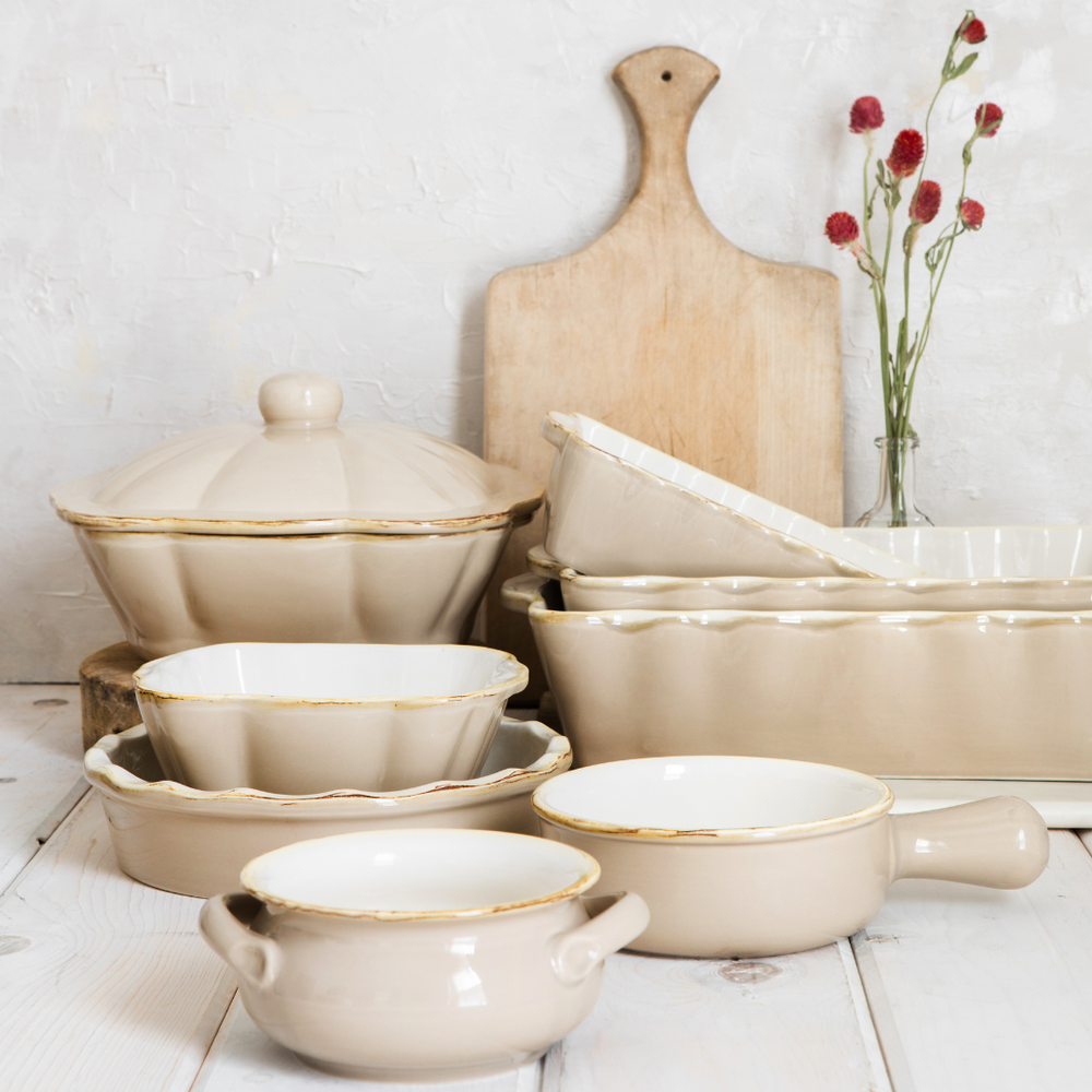 Set of beige ceramic bakeware 