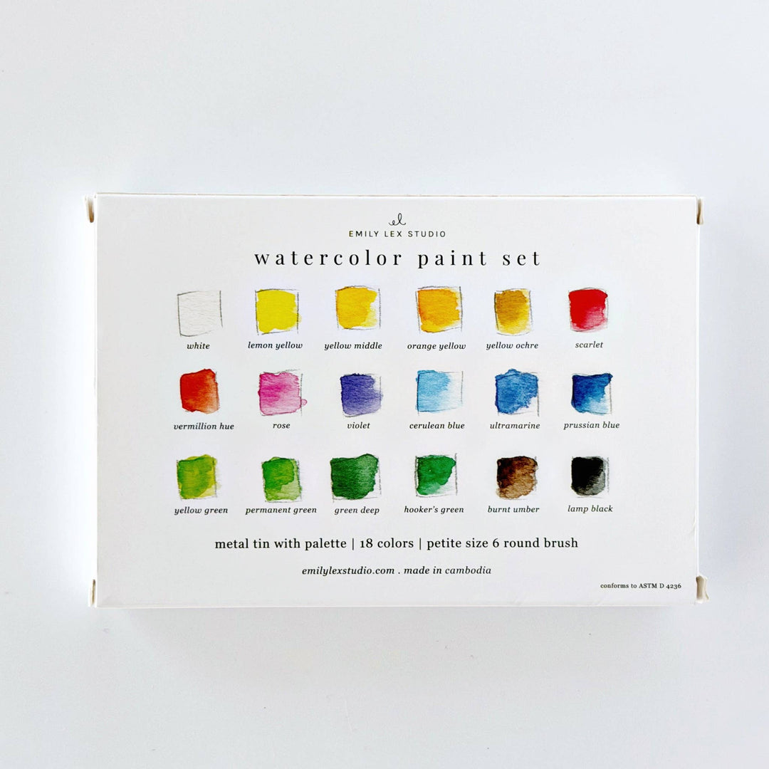 Emilie Lee Studio watercolor paint set with color swatches 