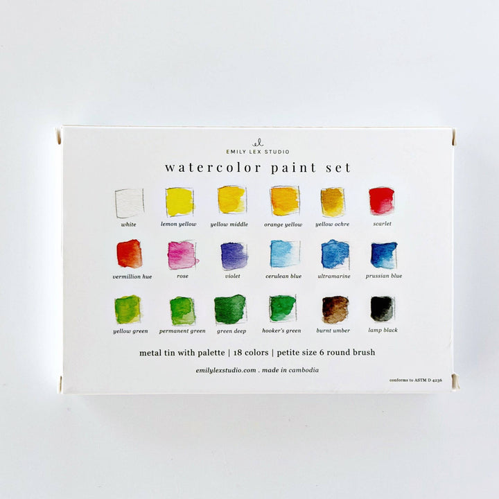 Emilie Lee Studio watercolor paint set with color swatches 