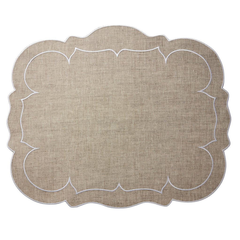 Linho Scalloped Rectangular Placemat in Dark Natural & White