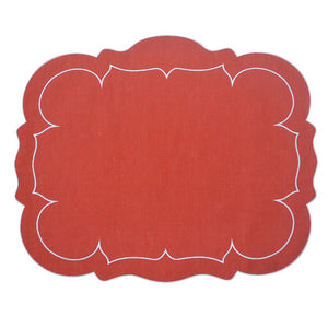 Linho Scalloped Rectangular Placemat in Red & White