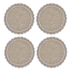 Linho Scalloped Round Coasters in Dark Natural & White