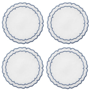 Linho Scalloped Round Coasters in White & Blue