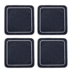 Linho Simple Square Coasters in Navy & White