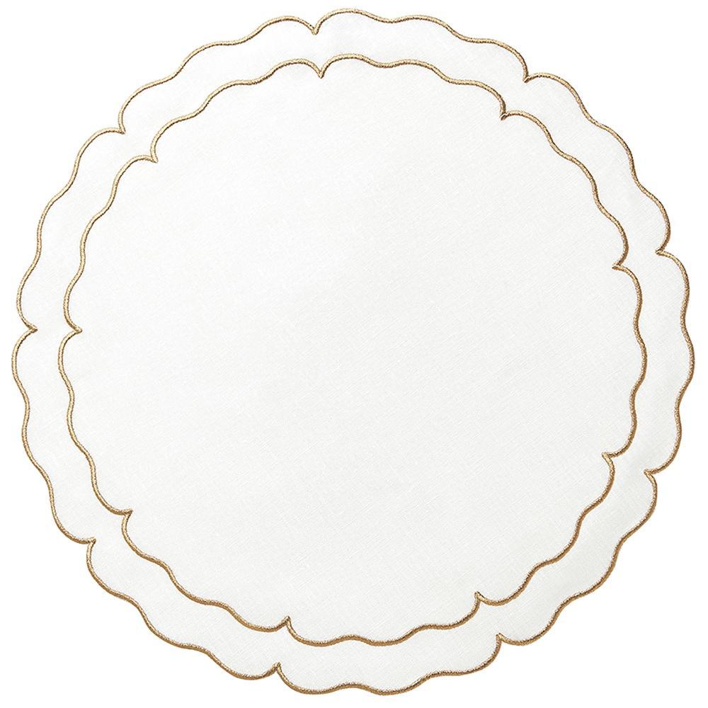 Linho Scalloped Round Placemat in White & Gold