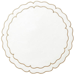 Linho Scalloped Round Placemat in White & Gold
