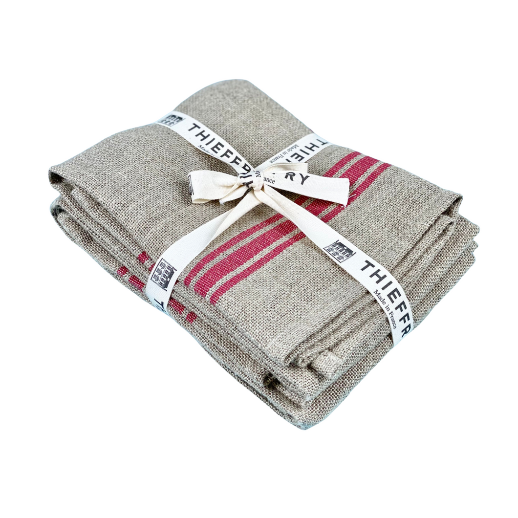 Linen Dish Towel in Red Set of 2