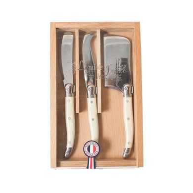 Laguiole Ivory Mini Cheese Knives in Wooden Box with Acrylic Lid