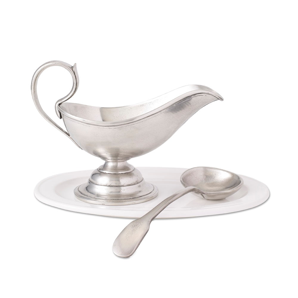 Match Pewter Gravy Boat, w/ Spoon Set