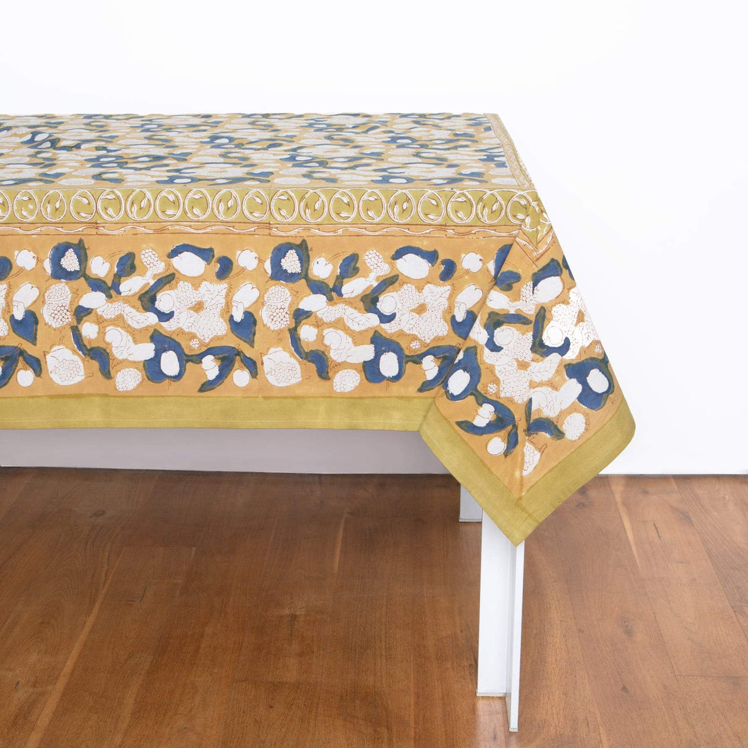 Forest Harvest Mustard & Blue Tablecloth