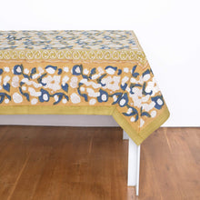 Load image into Gallery viewer, Forest Harvest Mustard &amp; Blue Tablecloth
