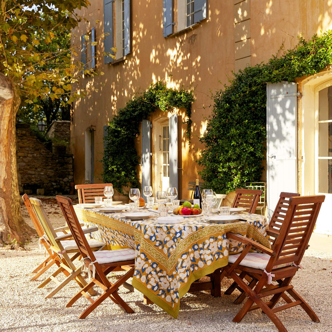 Forest Harvest Mustard & Blue Tablecloth