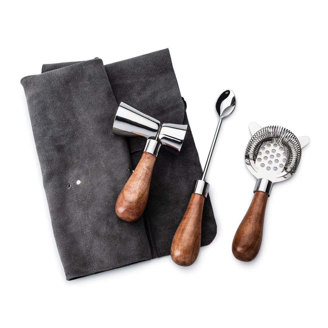 Simon Pearce Acacia & Leather Bar Tool Set