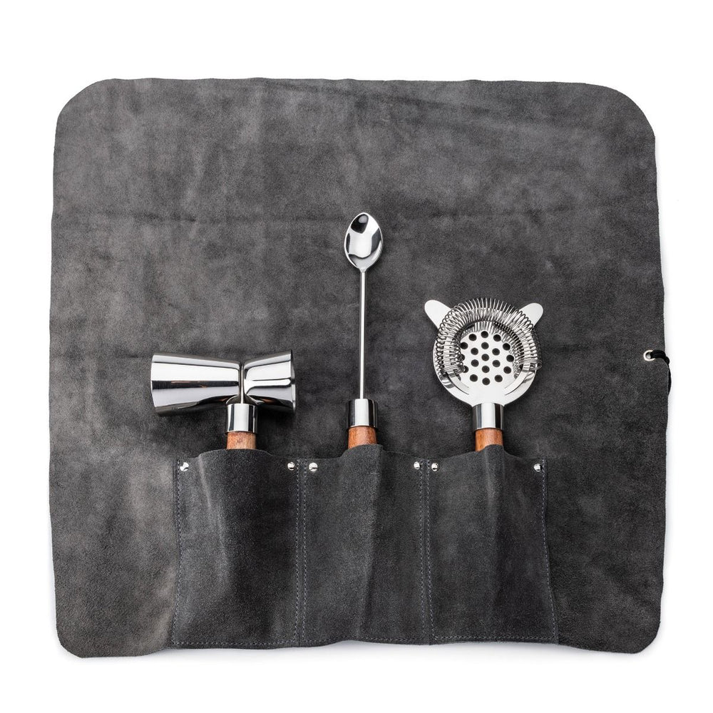 Simon Pearce Acacia & Leather Bar Tool Set