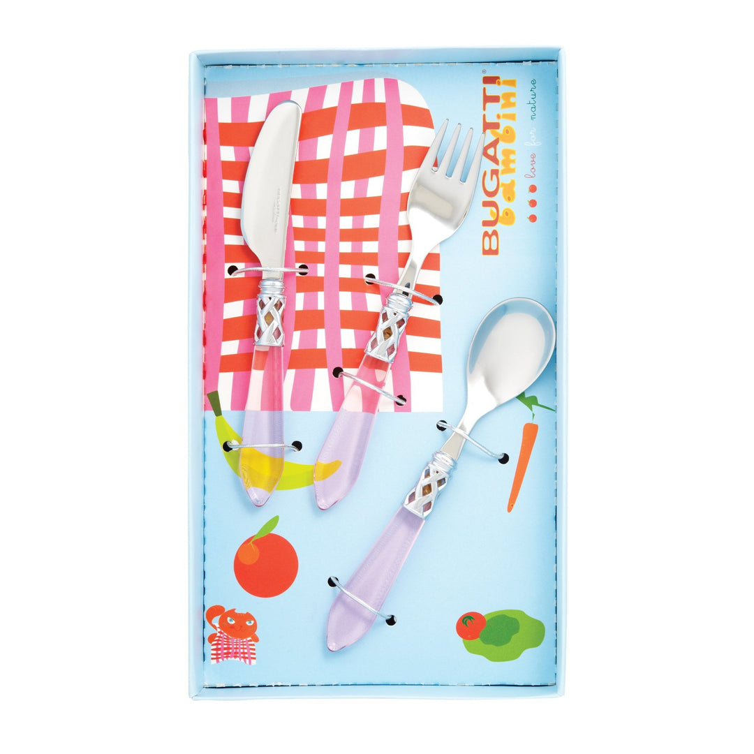 Vietri Aladdin Clear Pink Brilliant 3 Piece Child's Flatware Set