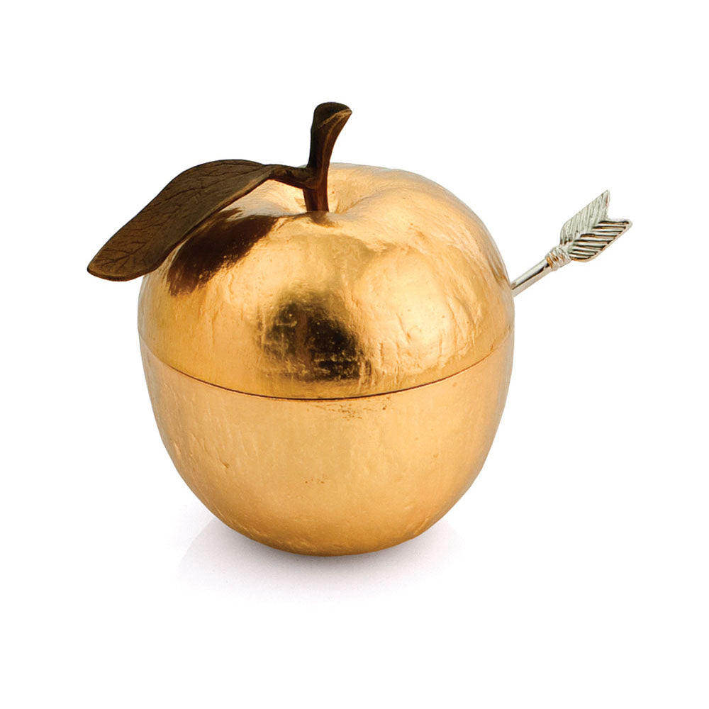 Michael Aram Apple Honey Pot w/ Spoon Goldtone