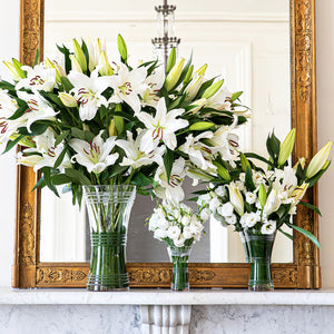 Juliska Ella Corset Vase 14" white lilies ranunculus