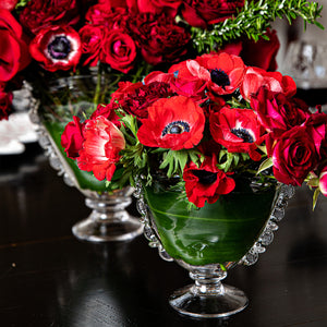 Juliska Harriet Fan Vase with red anemone flowers arrangement