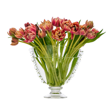 Juliska Harriet Fan Vase 6 inch pink and yellow spring tulips