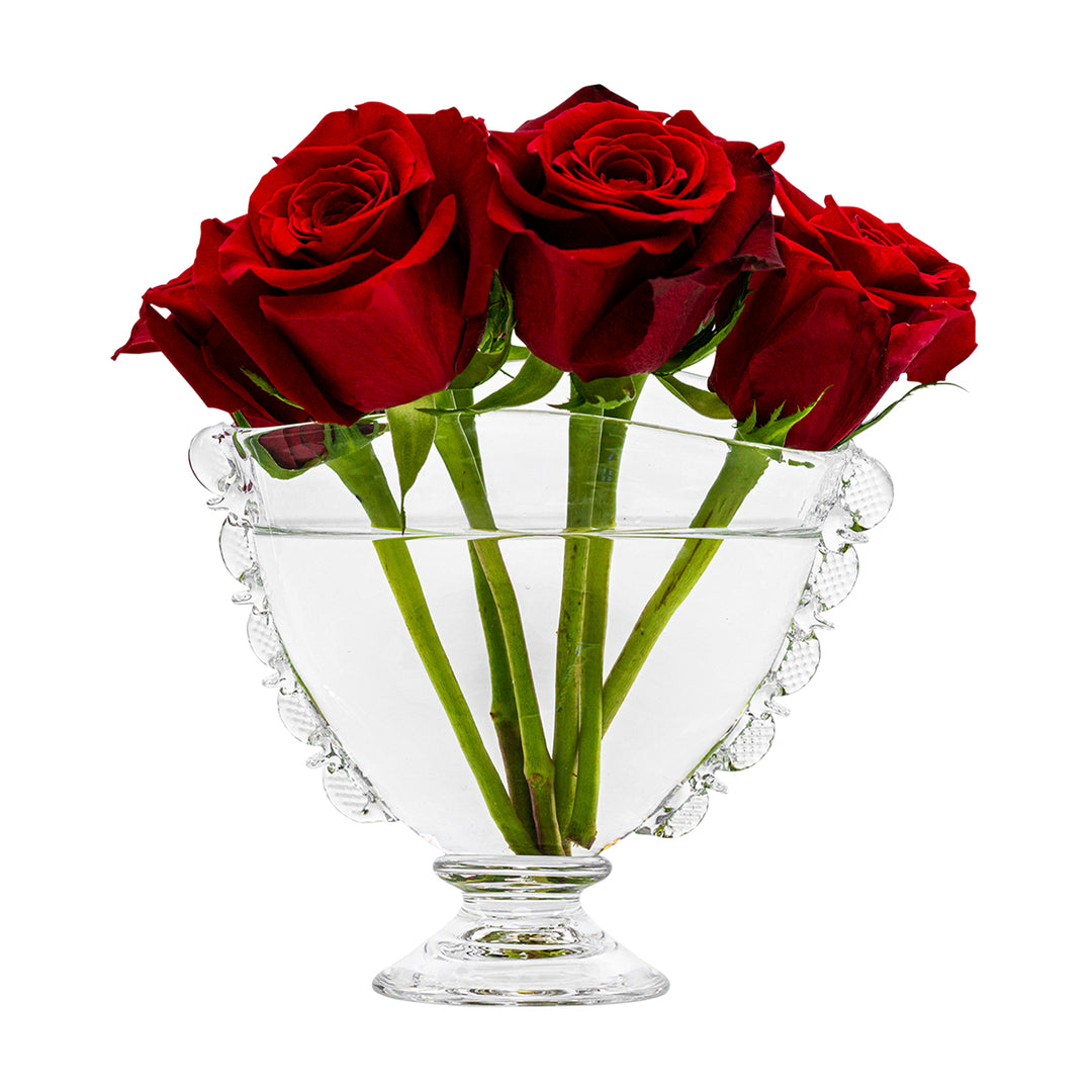 Juliska Harriet Fan Vase 9 inch red roses bouquet