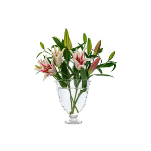 Juliska Harriet Fan Vase with pink lily flowers