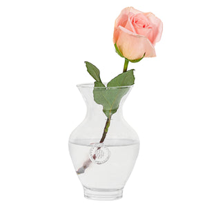 Juliska Berry & Thread Glass Vase 7 inch with a pink rose