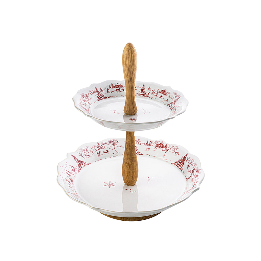 Juliska Country Estate Winter Frolic Ruby Two Tier Server