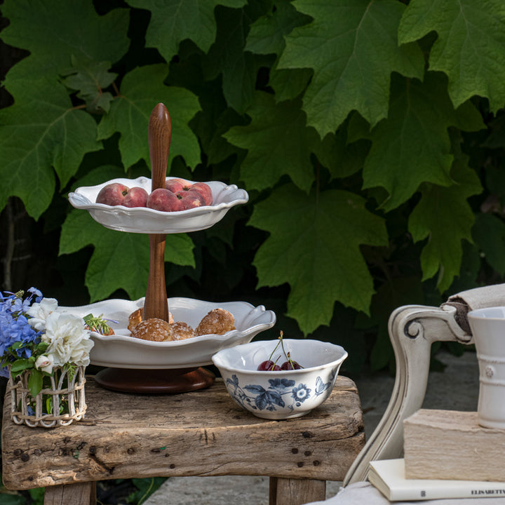 Juliska Field of Flowers Chambray Cereal Bowl with Berry & Thread Whitewash Tiered Serving Stand