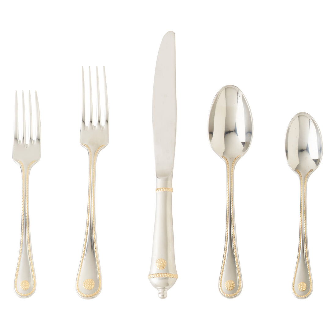 Juliska Berry & Thread Bright Satin w/ Gold Accents 5 Piece Flatware Set