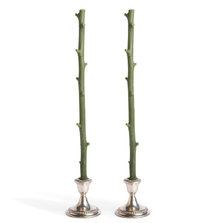 Hickory Stick Candles, Pair Forest Green