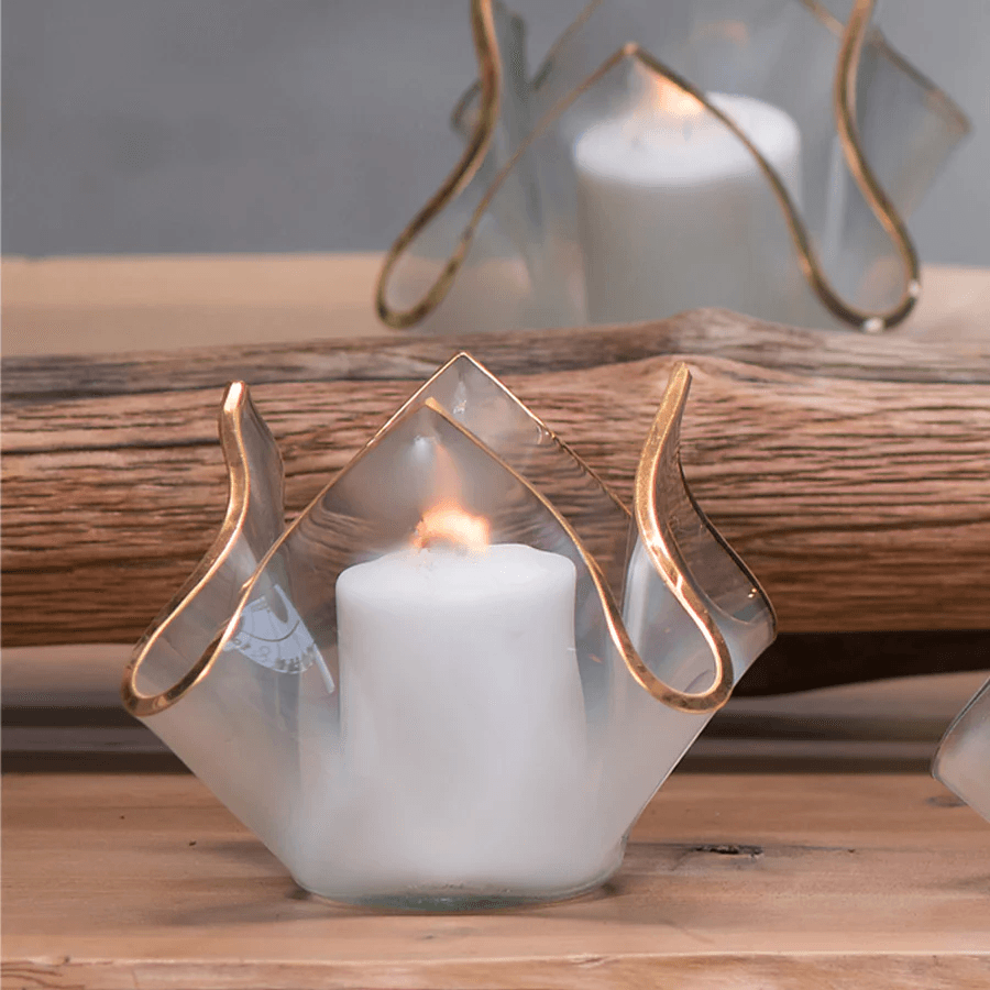 Annieglass Handkercheif Votive withcandle 