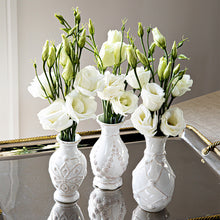 Load image into Gallery viewer, Juliska Jardins du Monde Mini Vase Trio with white lisianthus 
