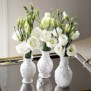 Juliska Jardins du Monde Mini Vase Trio with white lisianthus 