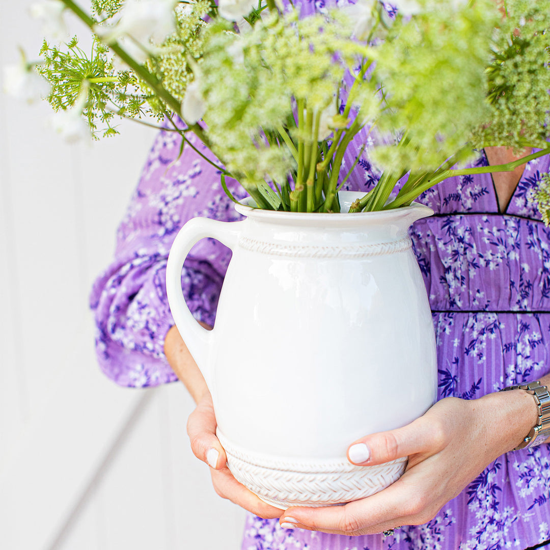 Juliska Le Panier Whitewash Pitcher or vase with queen annes lace