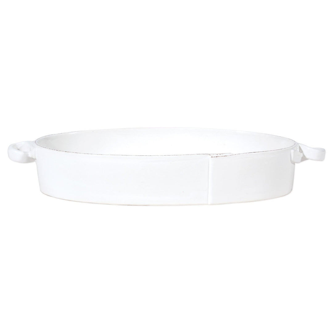 Vietri Lastra White Handled Oval Baker