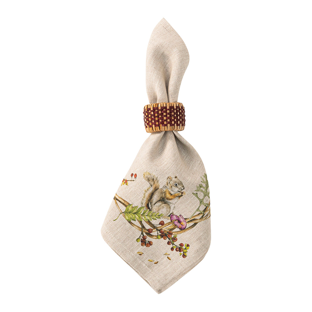 Juliska Forest Walk Cafe Au Lait Napkin with squirrel in napkin ring