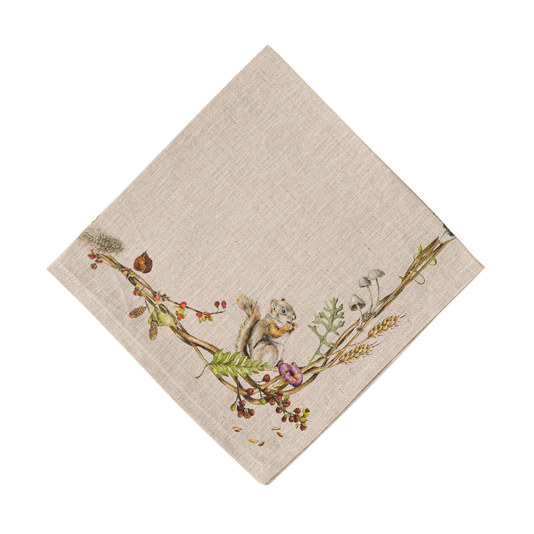 Juliska Forest Walk Cafe Au Lait Napkin with squirrel