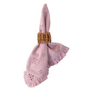 Juliska Eyelet pink Napkin  with provence rattan napkin ring