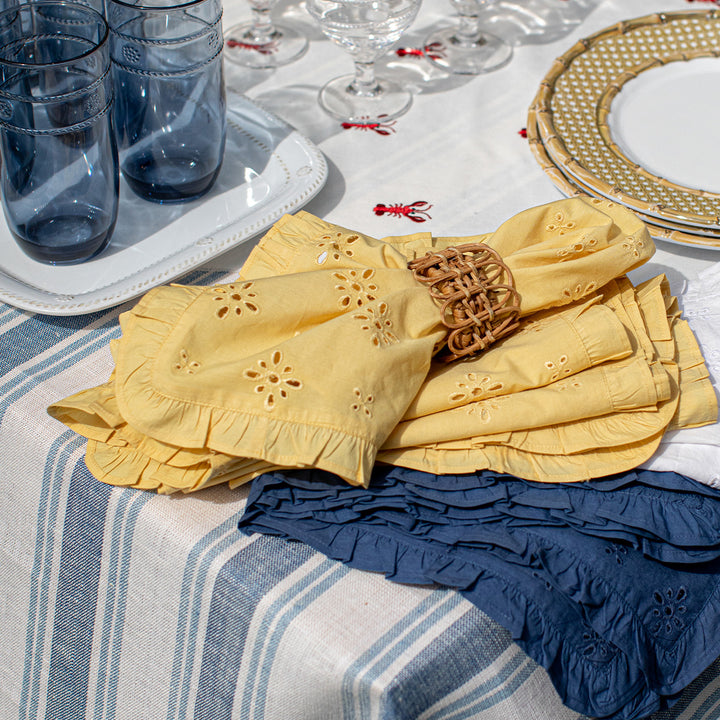 Juliska Eyelet yellow Napkin with provence rattan napkin ring