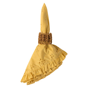 Juliska Eyelet yellow Napkin with provence rattan napkin ring