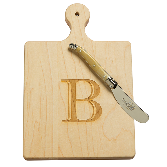 Monogram Maple Wood Artisan Cheese Board w/ Spreader