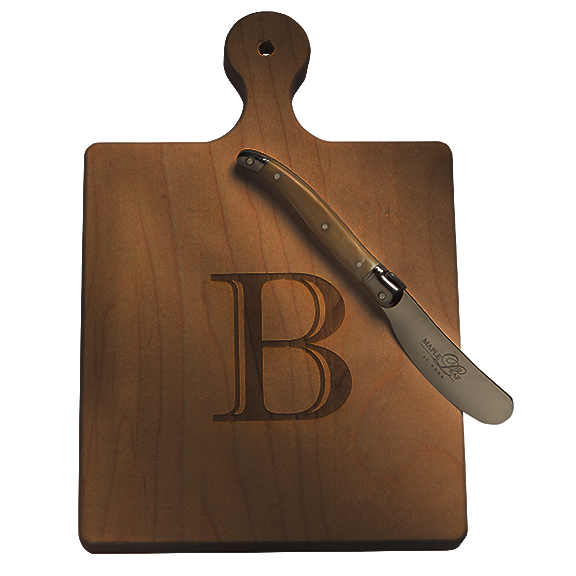 Monogram Walnut Wood Artisan Cheese Board w/ Spreader