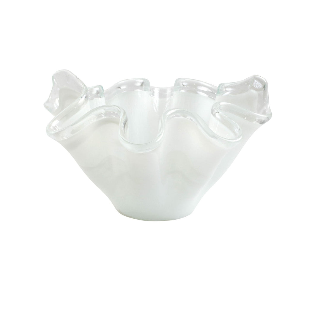 Vietri Onda Glass White w/ Clear Rim, Large Bowl