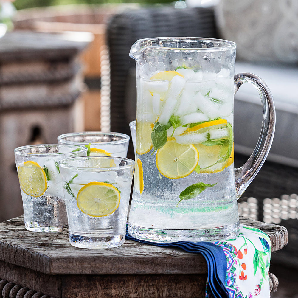 Juliska Puro Glass Pitcher with tumblers